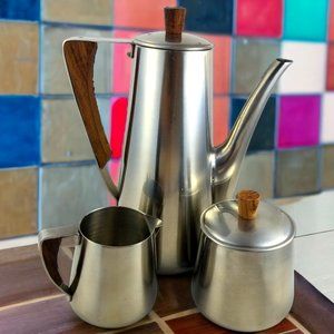 VTG Coffee/Tea Pot Creamer & Sugar Bowl Set 18/8 Stainless Steel Coffee Svc Set